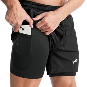 JUST RIDER Sports Training Running Dry Fit Solid Double Layer Shorts for Men