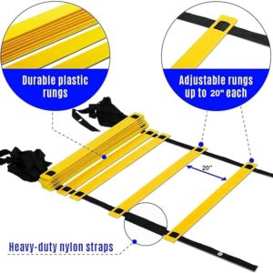 Serveuttam Agility Ladder 8 Meter Speed Training Ladder with 16 Adjustable Rungs, for Soccer, Football, Sports Training - Includes Heavy Duty Carry Bag Speed Ladder (Multicolor) (Yellow, 4m 10Runs)